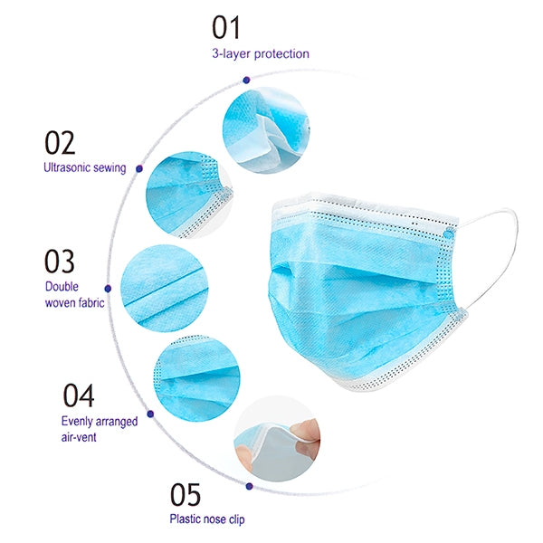 Face Masks Certified 3 Layer Disposable Masks - 50 Pack - siopashop.ie