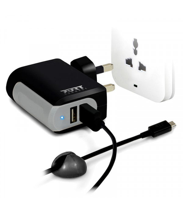 Wall Charger Port Designs 2 Port Mobile Device Charger Indoor - Black/Grey - siopashop.ie
