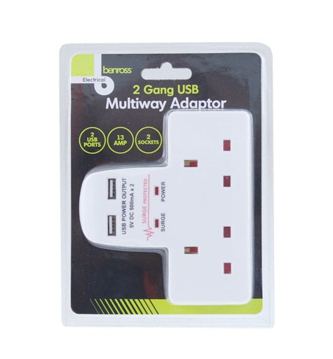 Adapter 2 Plug Multi Socket with USB - siopashop.ie